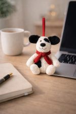 BLACK AND WHITE DOG PLUSH ORNAMENT